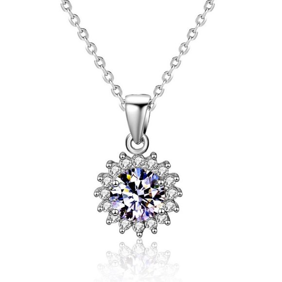 Certified 1ct. t.w. Diamond Moissanite Sunflower Halo Necklace NEW B - Picture 5 of 9